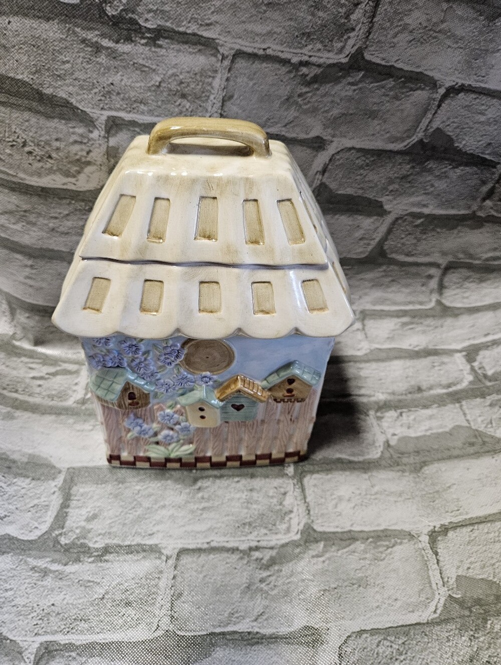 Gibson Birdhouse And Floral Cookie Jar